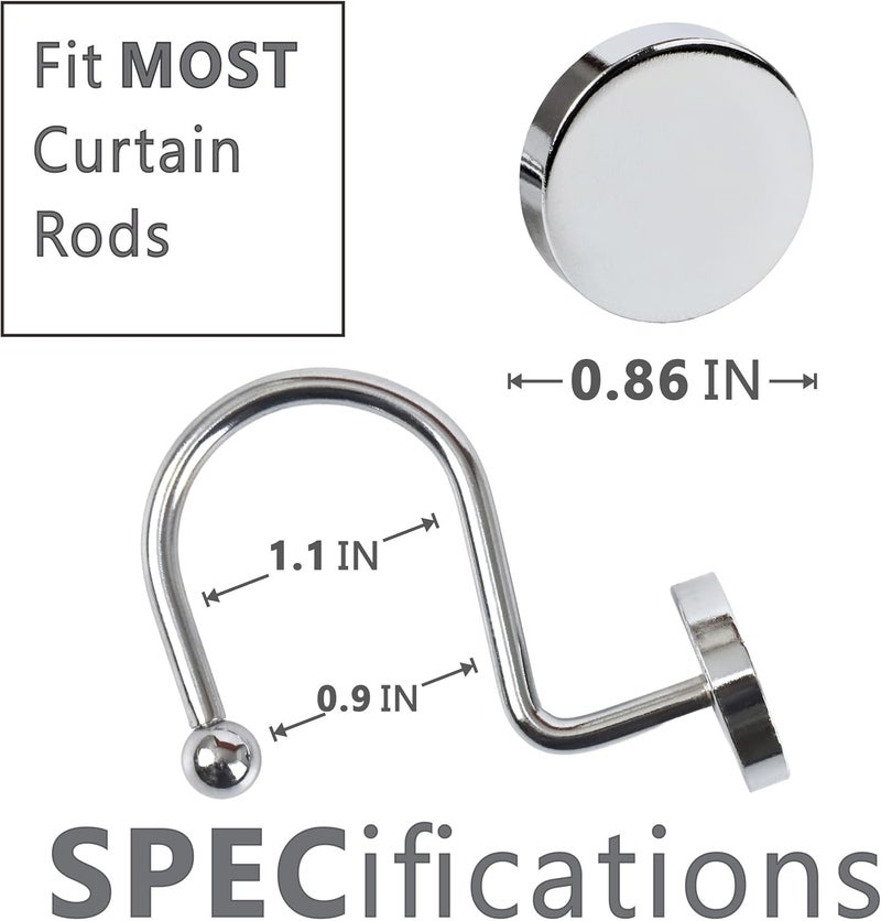Popkozzi Chrome Shower Curtain Hooks Rings: Silver Round Button Design Heavy Metal Shower Curtain Rings for Bathroom - Modern Simple Decorative Shower Curtain Hangers for Shower Rod - Set of 12 - Image 4